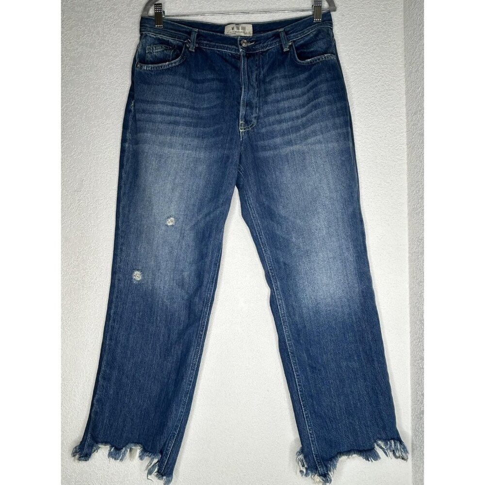 We The Free Jeans Womens 30 Blue Button Fly High Rise Relaxed Crop Frayed Boho